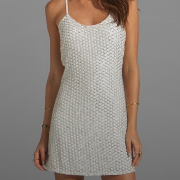 Parker Textured White Jeweled Mini Dress - Picture 1 of 9